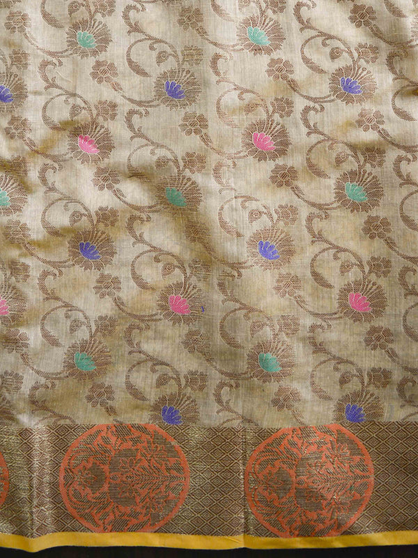 Banarasee Chanderi Cotton Salwar Kameez Fabric With Dupatta Buta Design-Beige