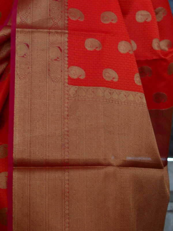 Banarasee Organza Mix Saree With Tanchoi Design Zari Border-Red
