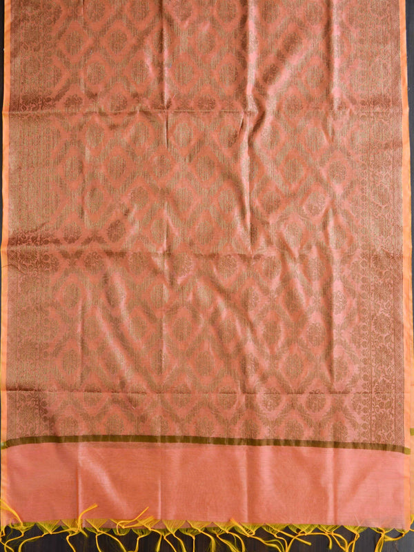 Banarasee Chanderi Cotton Salwar Kameez Fabric With Dupatta Buta Design-Peach