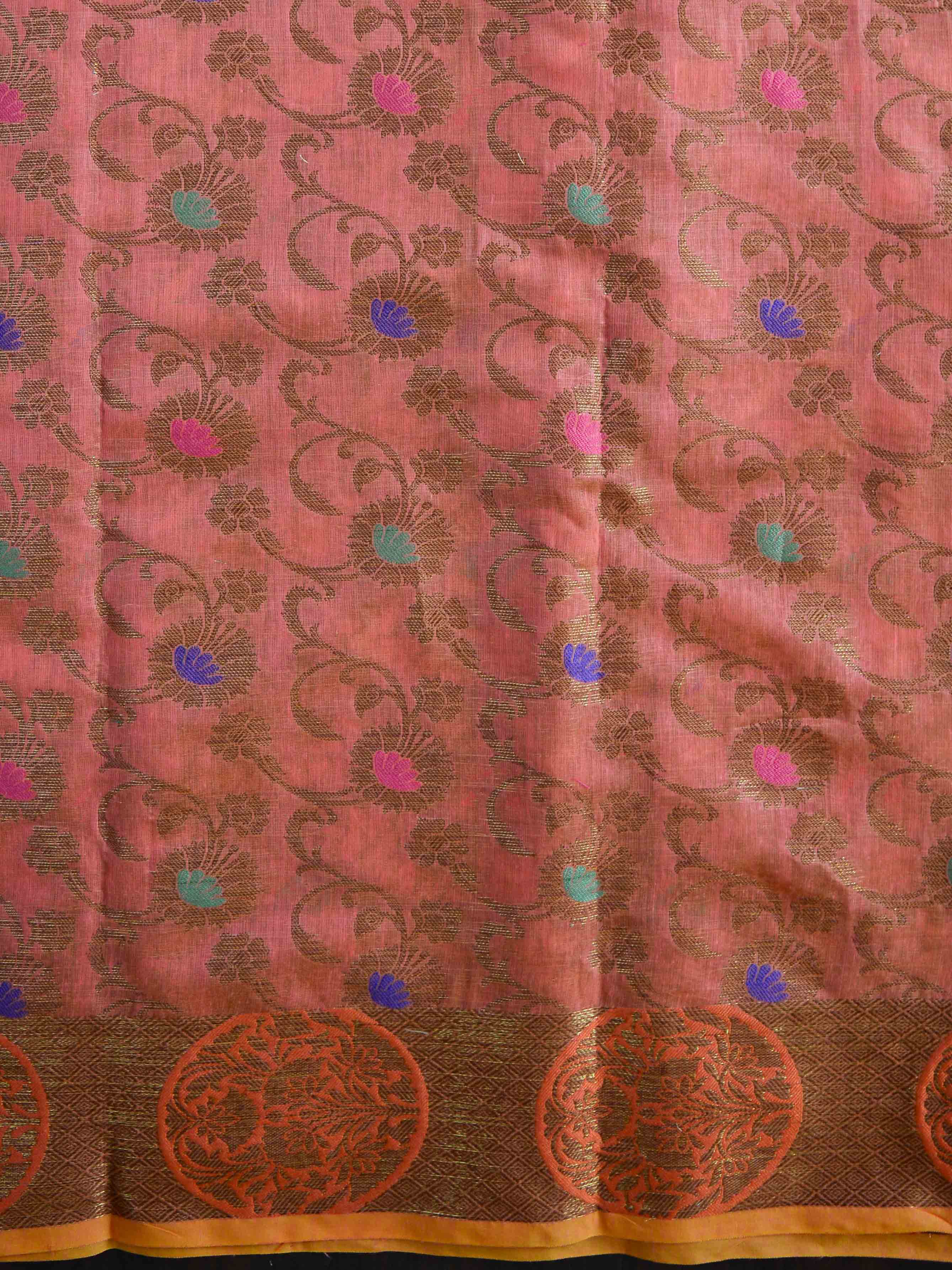 Banarasee Chanderi Cotton Salwar Kameez Fabric With Dupatta Buta Design-Peach