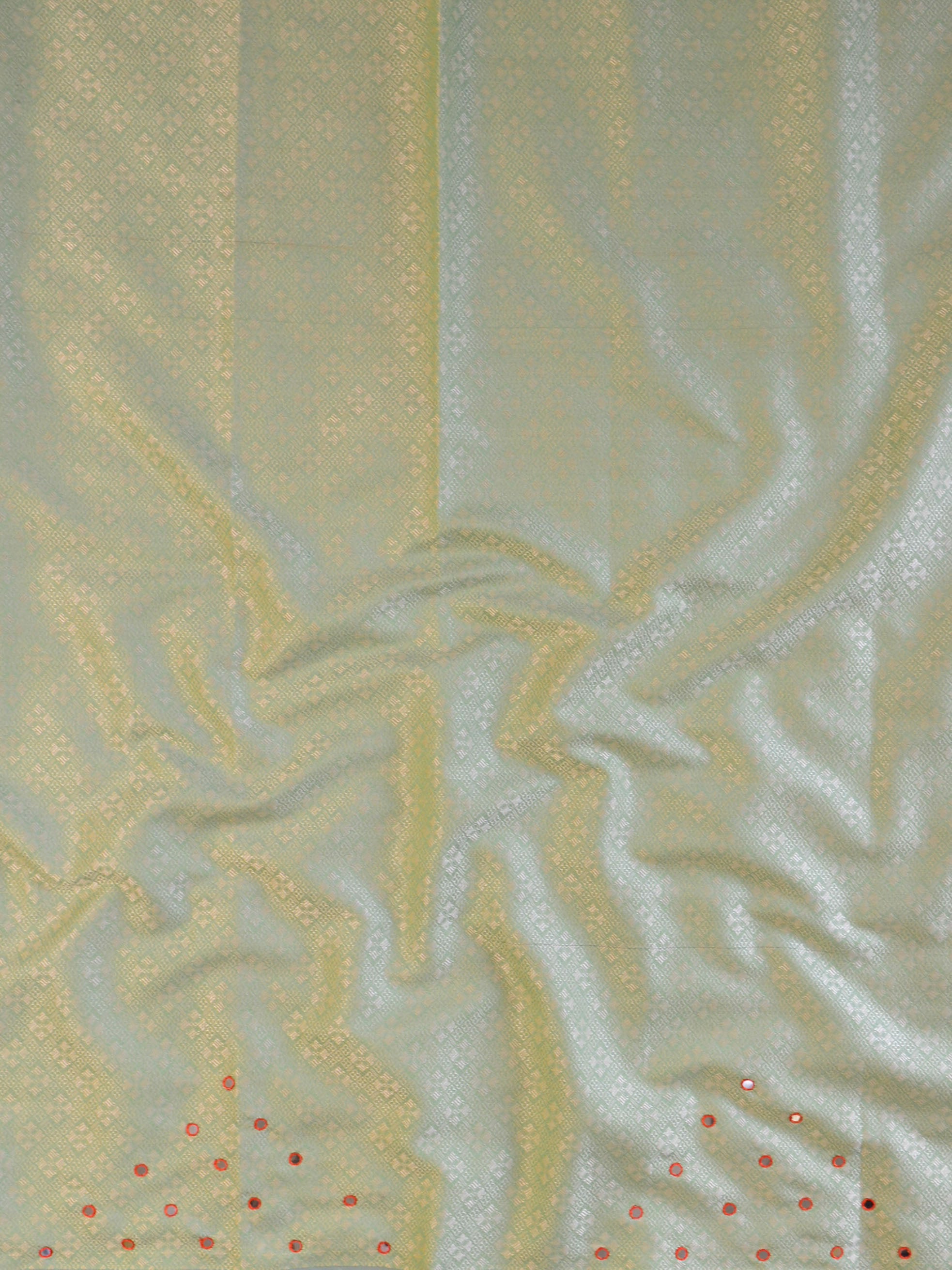 Banarasee Brocade Salwar Kameez Fabric With Mirror Work-Green & Orange