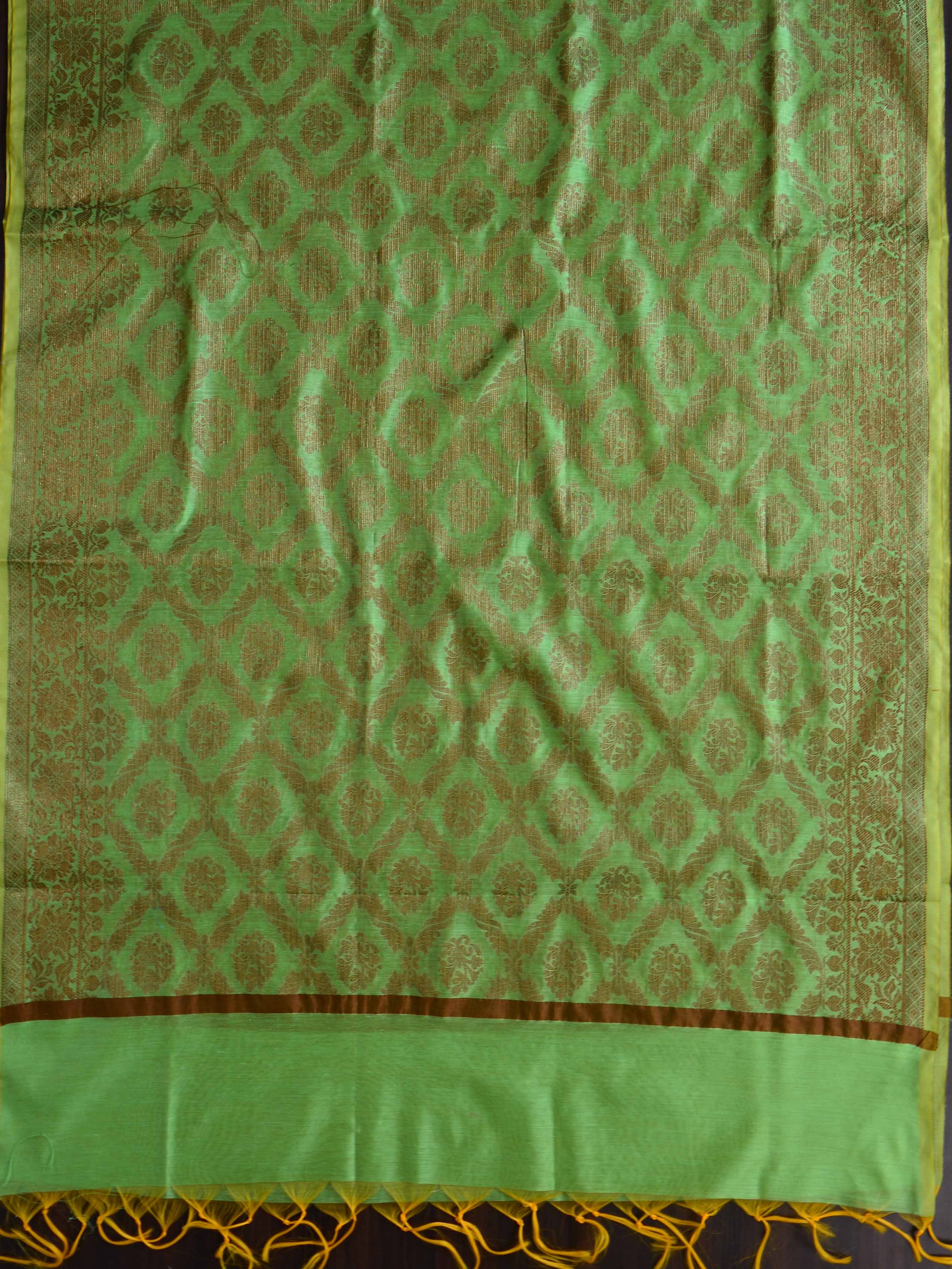 Banarasee Chanderi Cotton Salwar Kameez Fabric With Dupatta Buta Design-Green