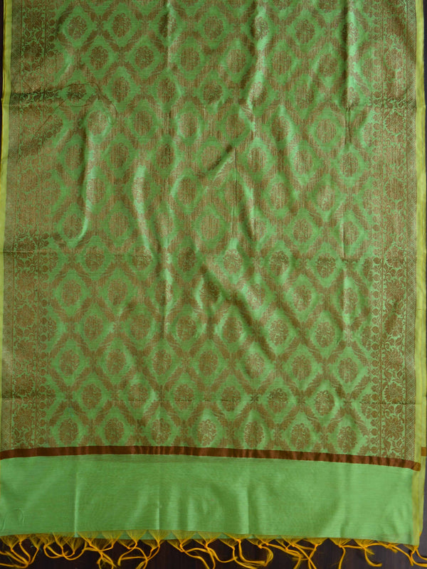 Banarasee Chanderi Cotton Salwar Kameez Fabric With Dupatta Buta Design-Green