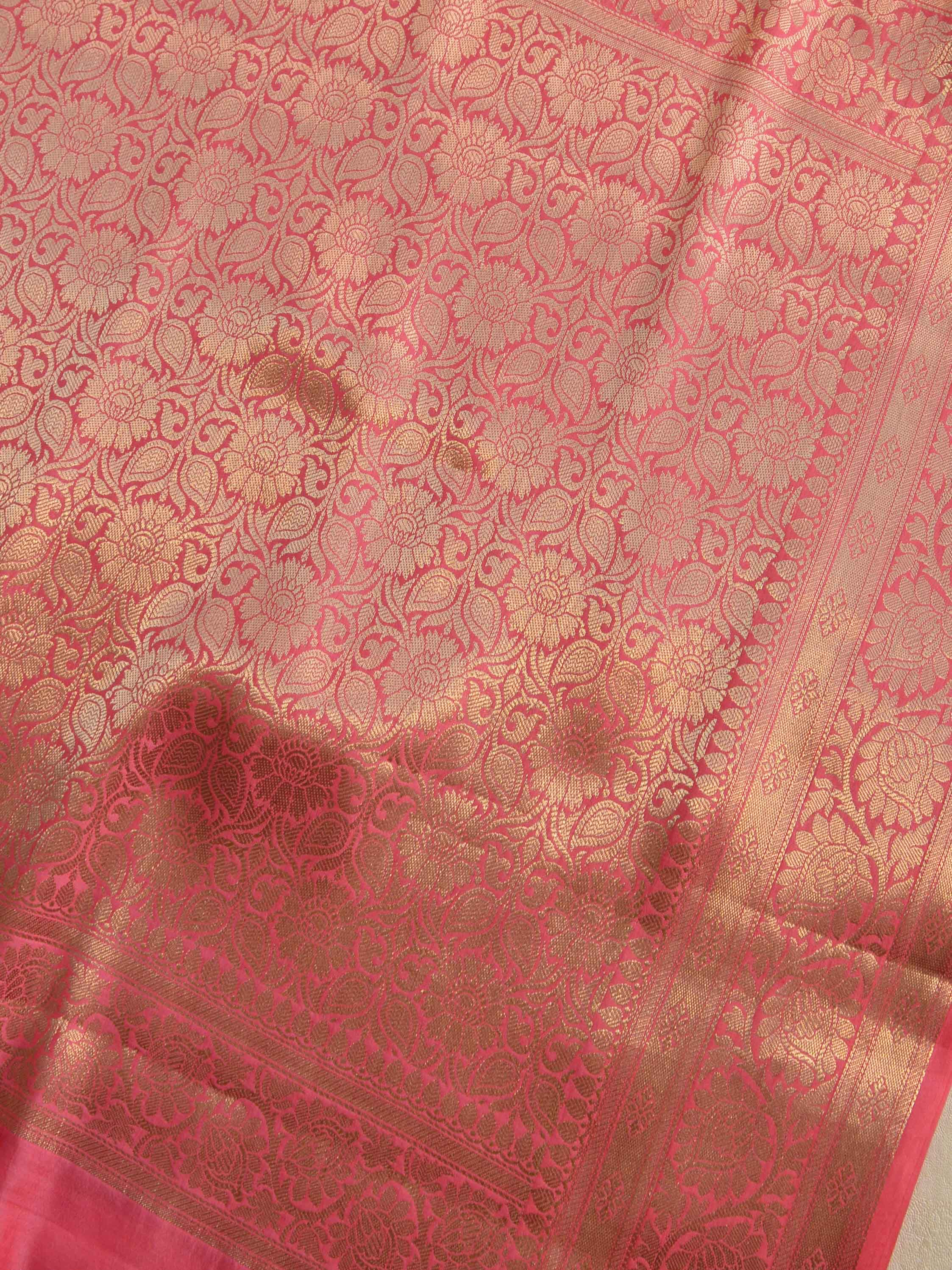 Banarasee Handloom Pure Chiniya Silk Saree With Zari Border Work-Rose Pink