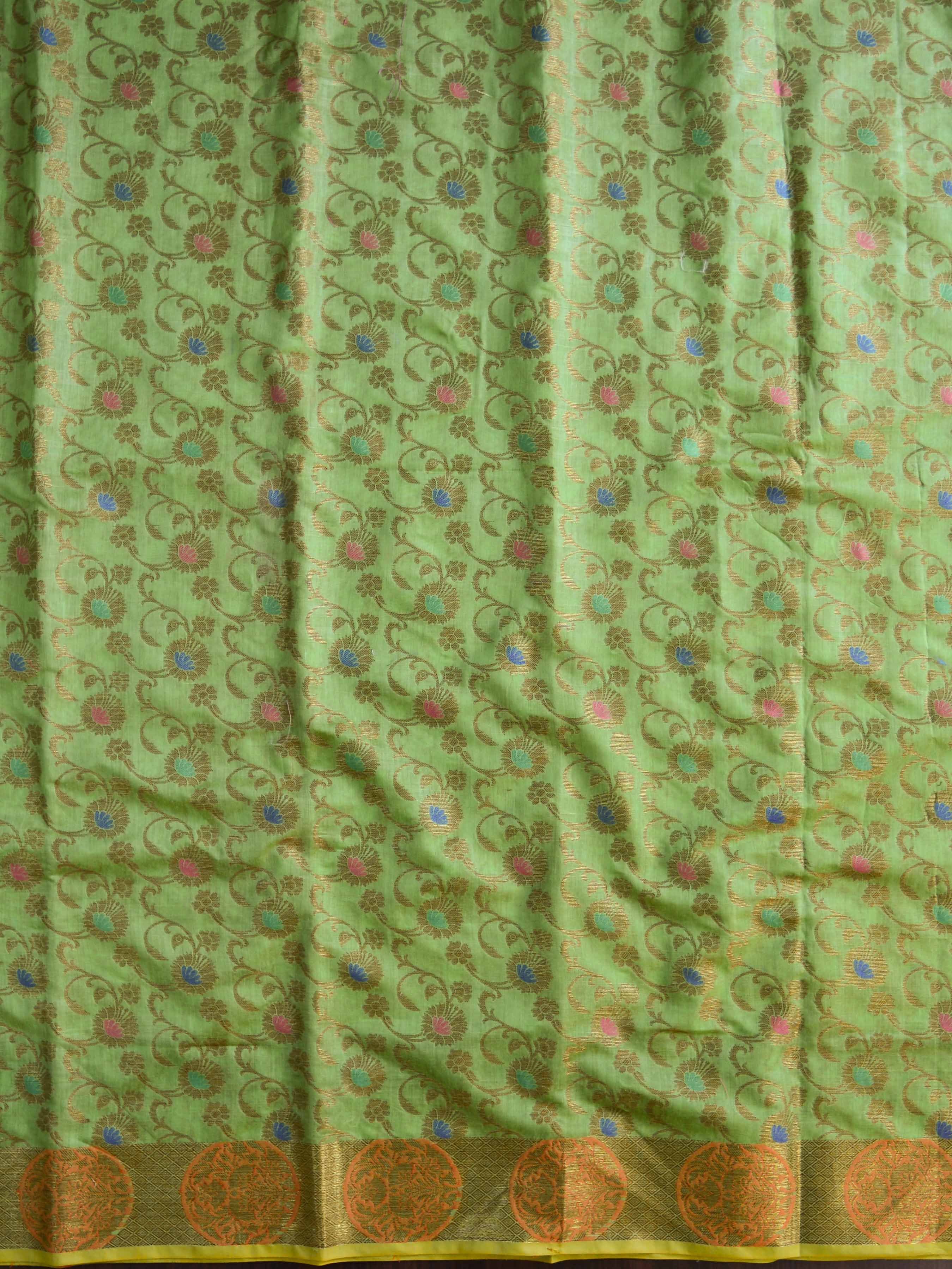 Banarasee Chanderi Cotton Salwar Kameez Fabric With Dupatta Buta Design-Green