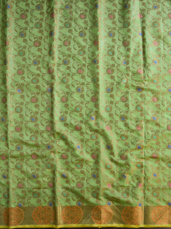 Banarasee Chanderi Cotton Salwar Kameez Fabric With Dupatta Buta Design-Green