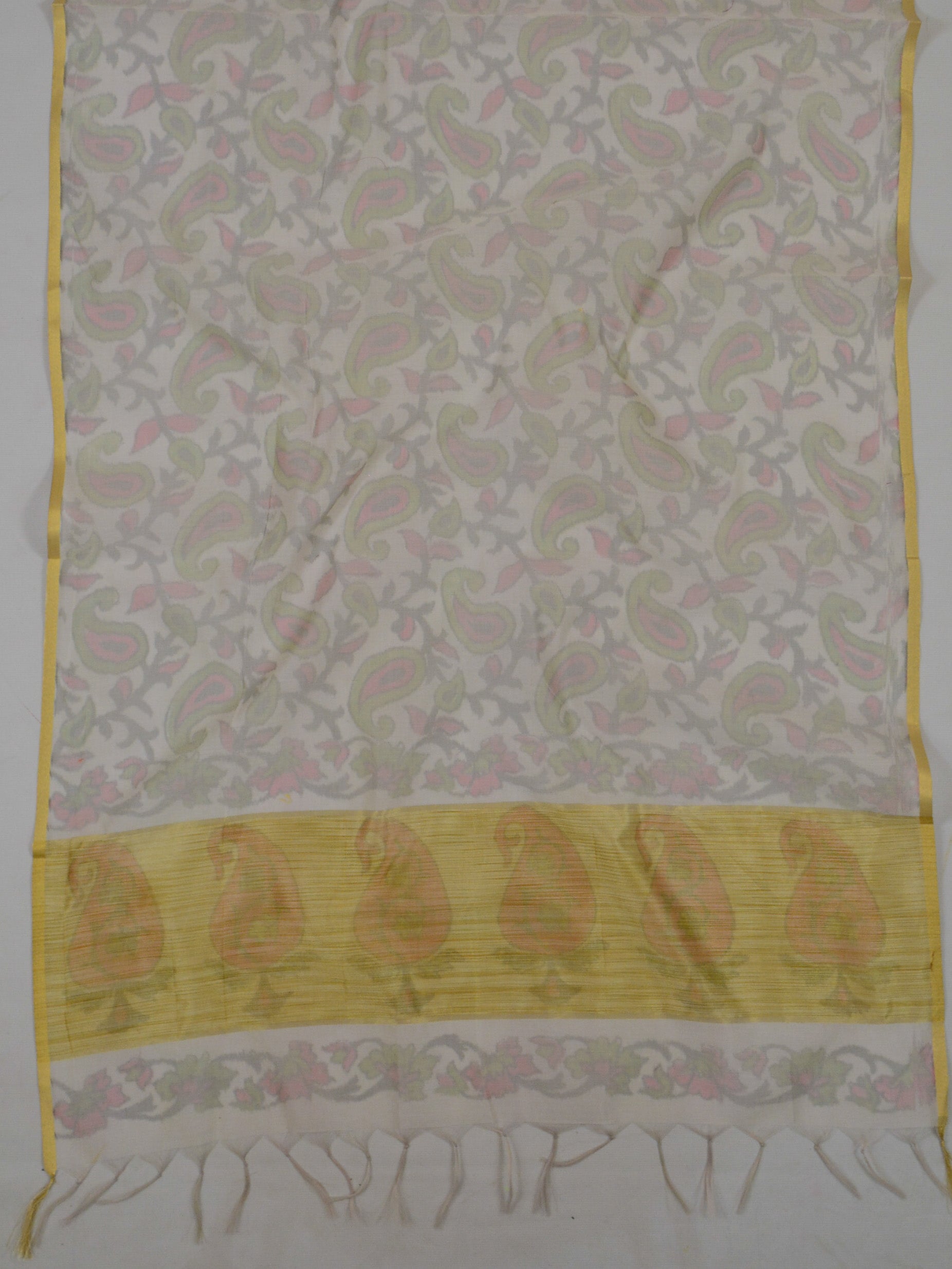 Banarasee Cotton Silk Salwar Kameez Hand-Printed Fabric-White