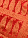 Banarasee Handwoven Semi-Chiffon Saree With Copper Zari Work-White & Red