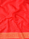 Banarasee Handwoven Semi-Chiffon Saree With Copper Zari Work-White & Red
