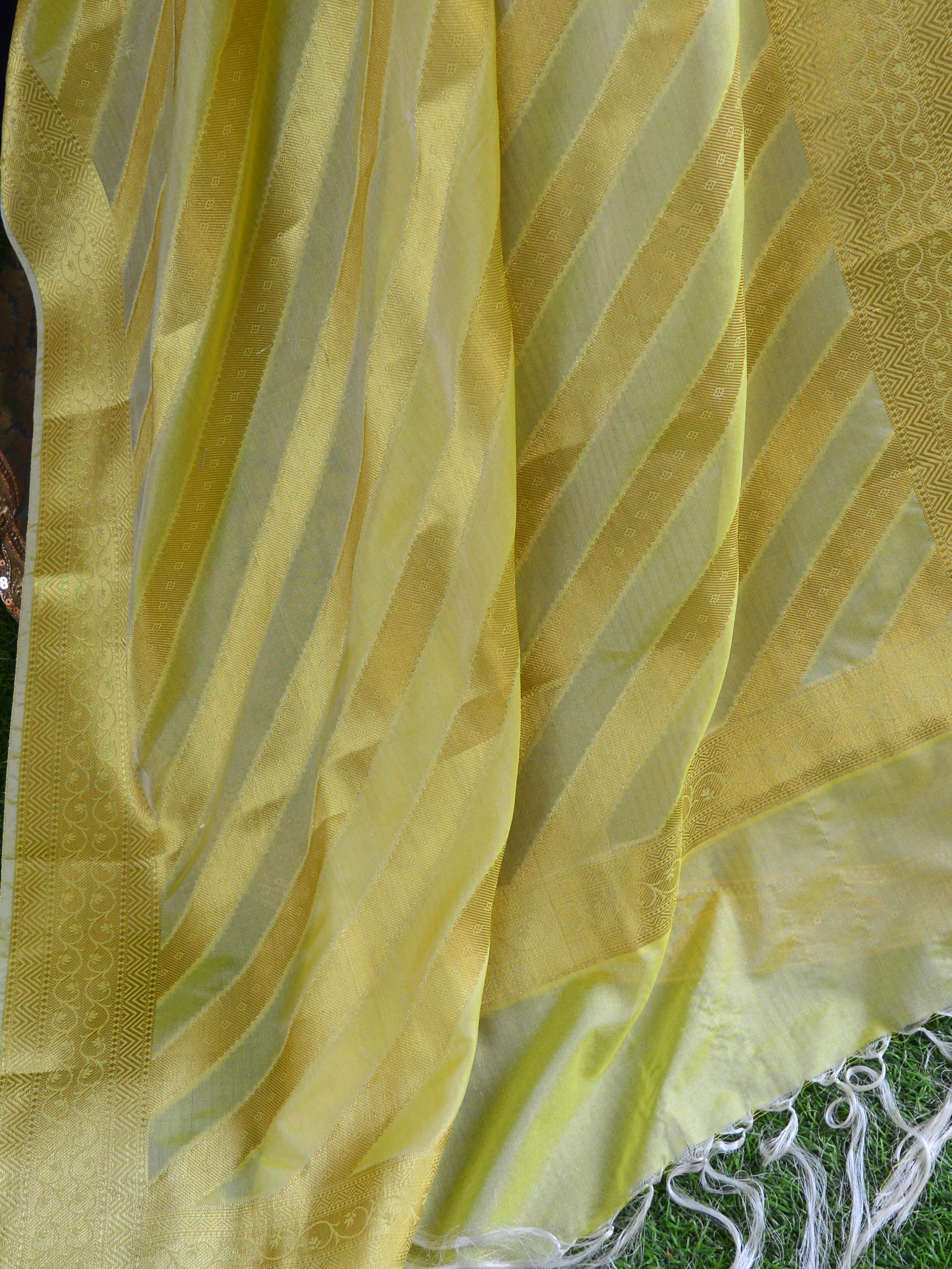 Banarasee Stitched Organza Lehenga & Blouse Fabric With Semi Silk Dupatta-Green & Yellow