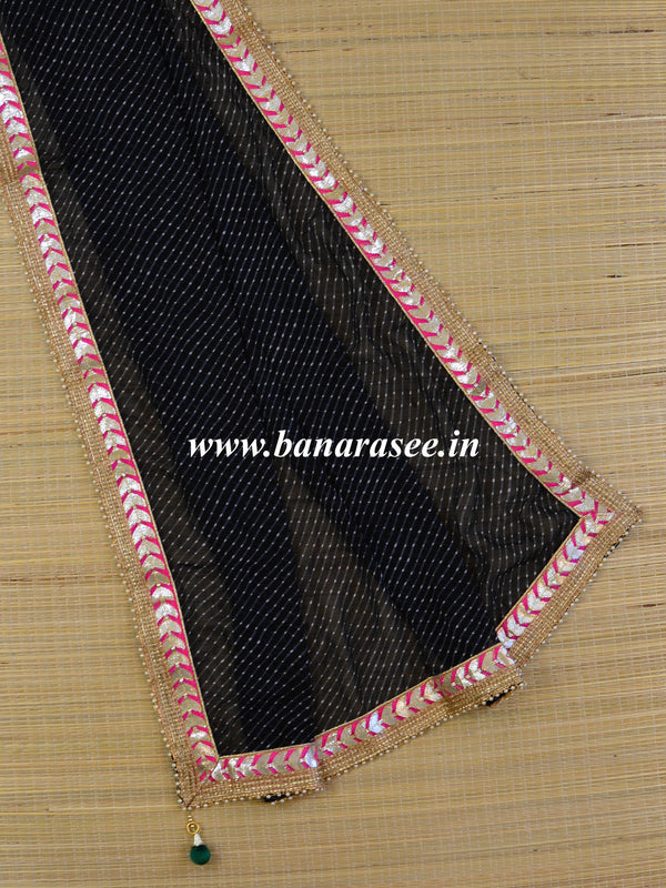 Chiffon Leheriya Gotapatti Dupatta-Black