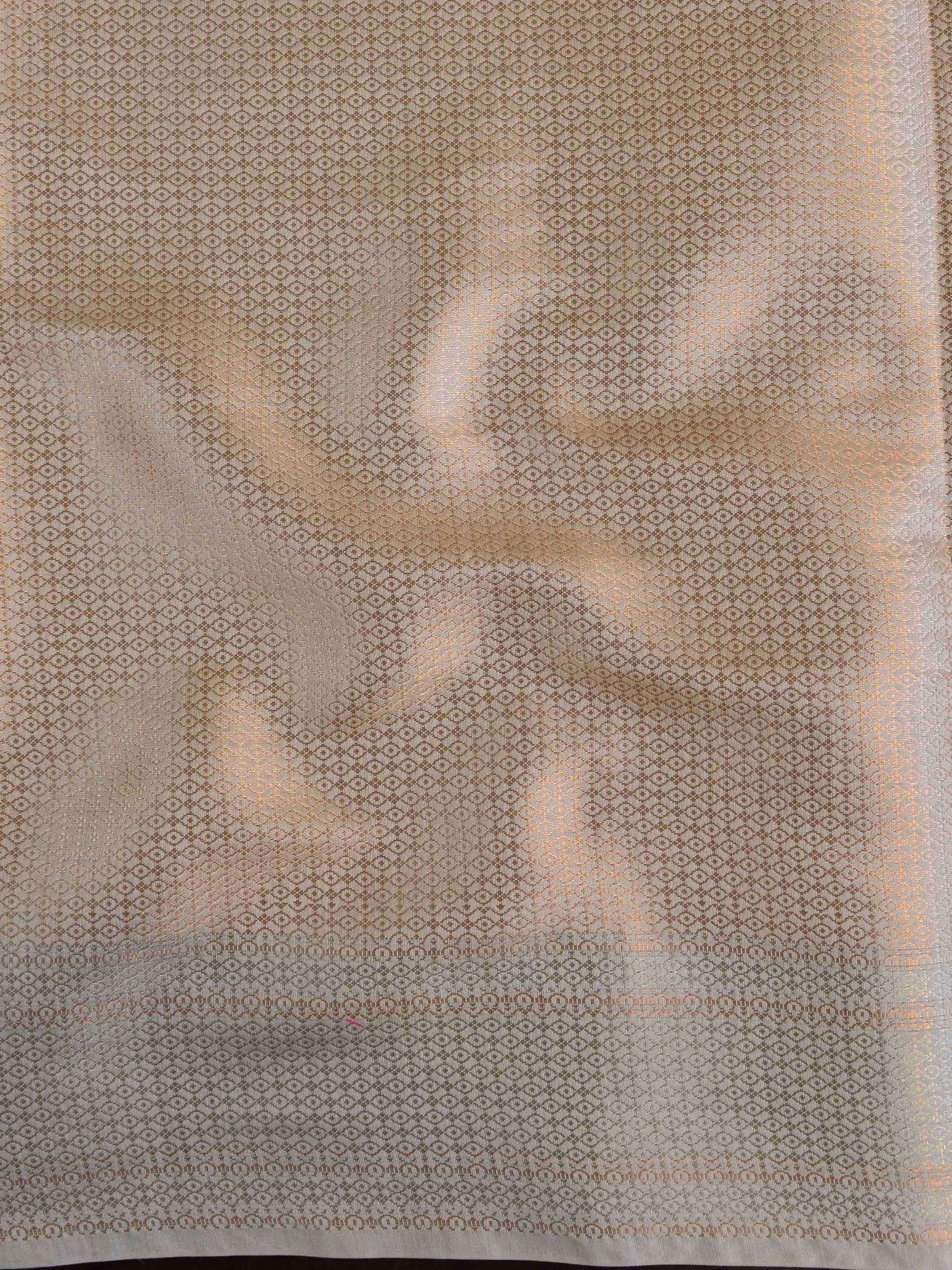 Banarasee Handloom Pure Chiniya Silk Saree With Zari & Meena Work-Ivory White