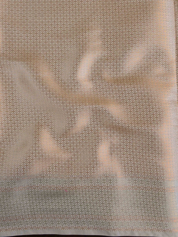 Banarasee Handloom Pure Chiniya Silk Saree With Zari & Meena Work-Ivory White