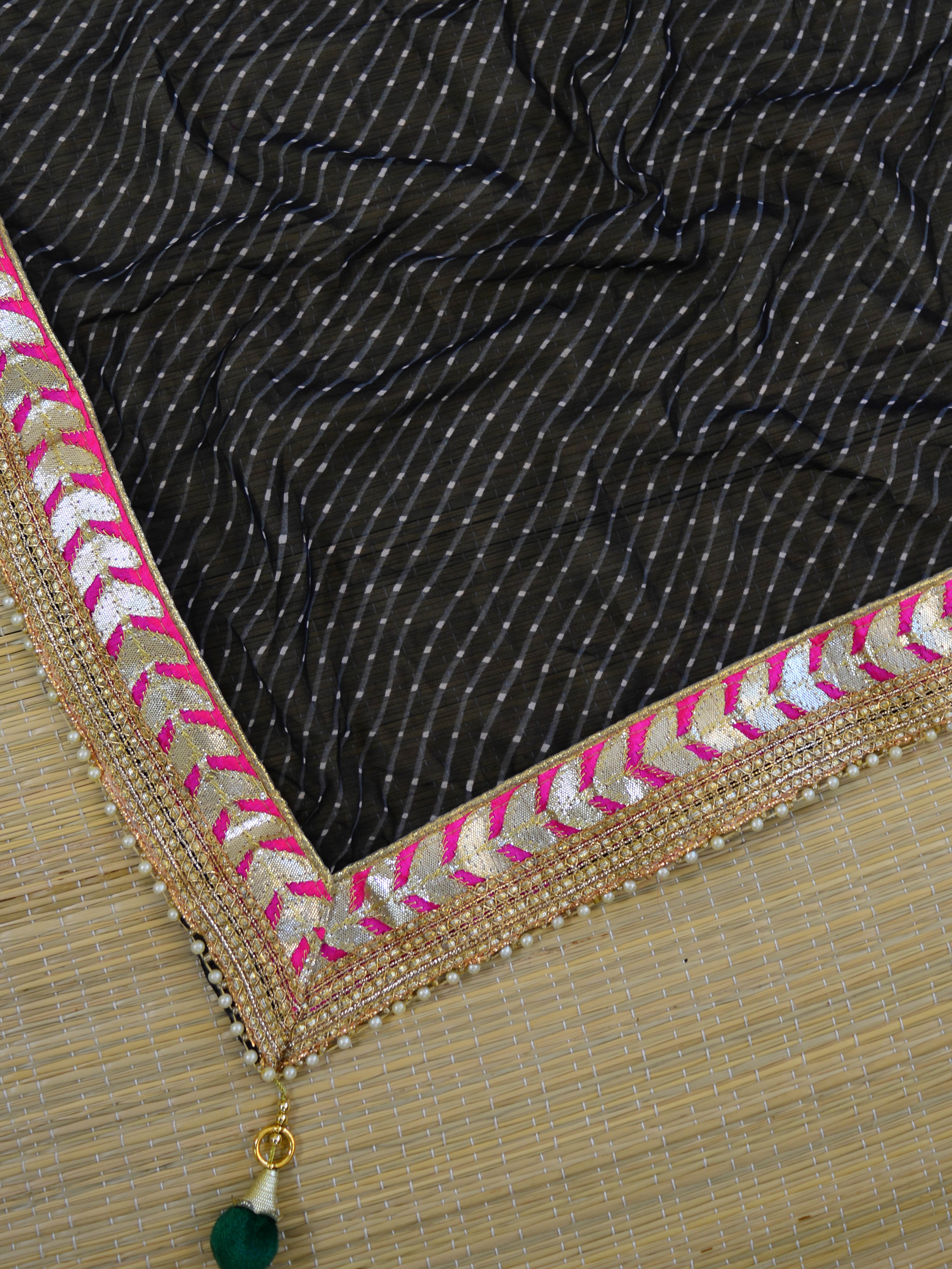 Chiffon Leheriya Gotapatti Dupatta-Black