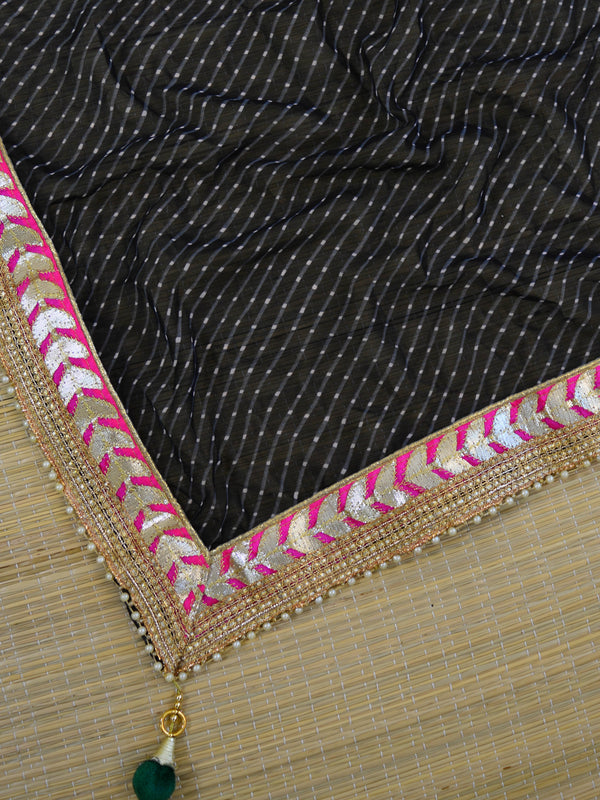 Chiffon Leheriya Gotapatti Dupatta-Black