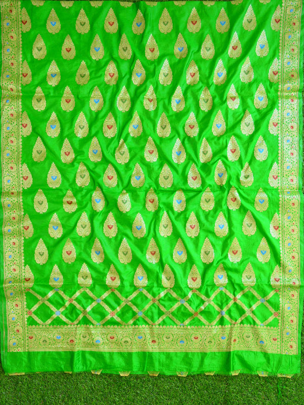 Banarasee Salwar Kameez Glossy Semi Silk Fabric-Green & Yellow