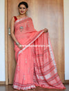 Banarasee Linen Cotton Bagru Hand-Block Printed Saree-Peach