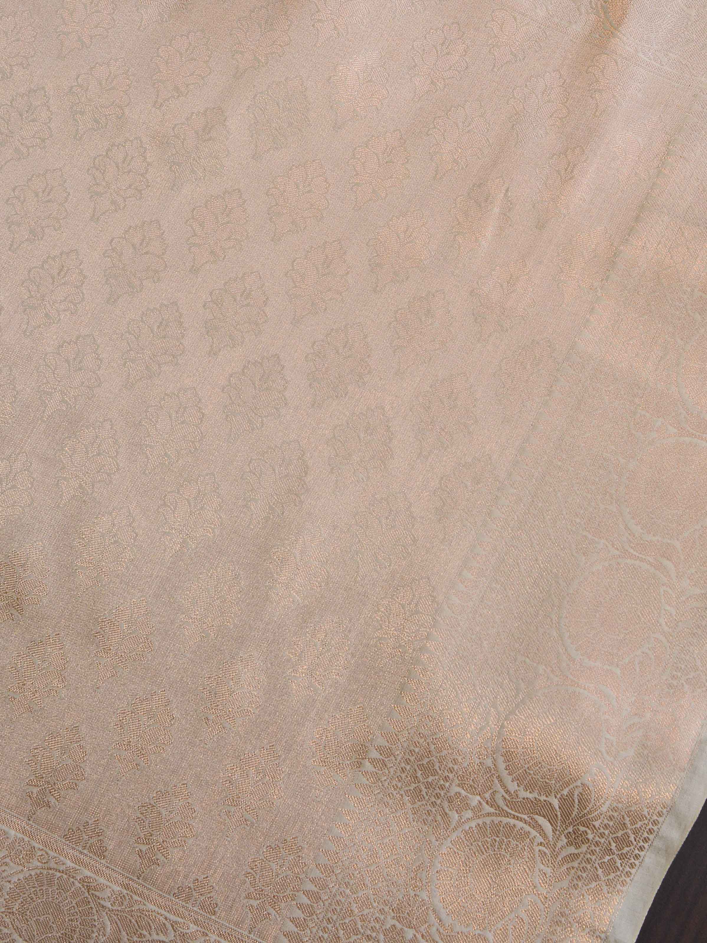 Banarasee Handloom Pure Chiniya Silk Saree With Zari Work-Ivory White