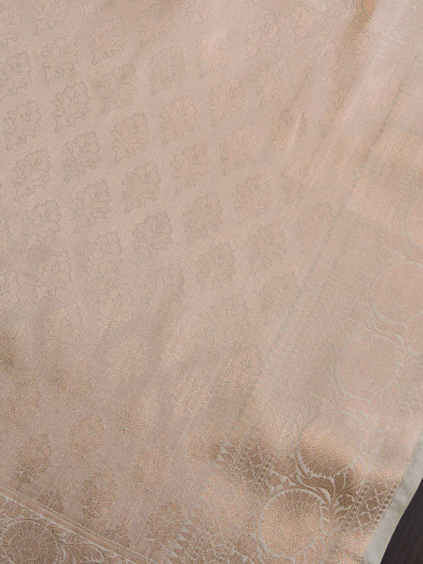 Banarasee Handloom Pure Chiniya Silk Saree With Zari Work-Ivory White
