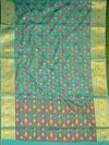 Banarasee Handwoven Semi Silk Saree With Multicolor Floral Jaal-Blue