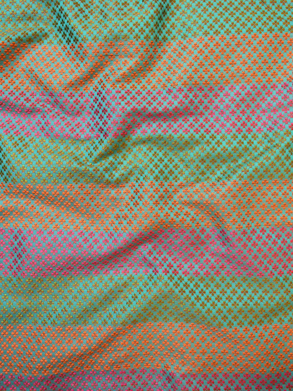 Banarasee Handwoven Semi Silk Saree With Multicolor Floral Jaal-Blue