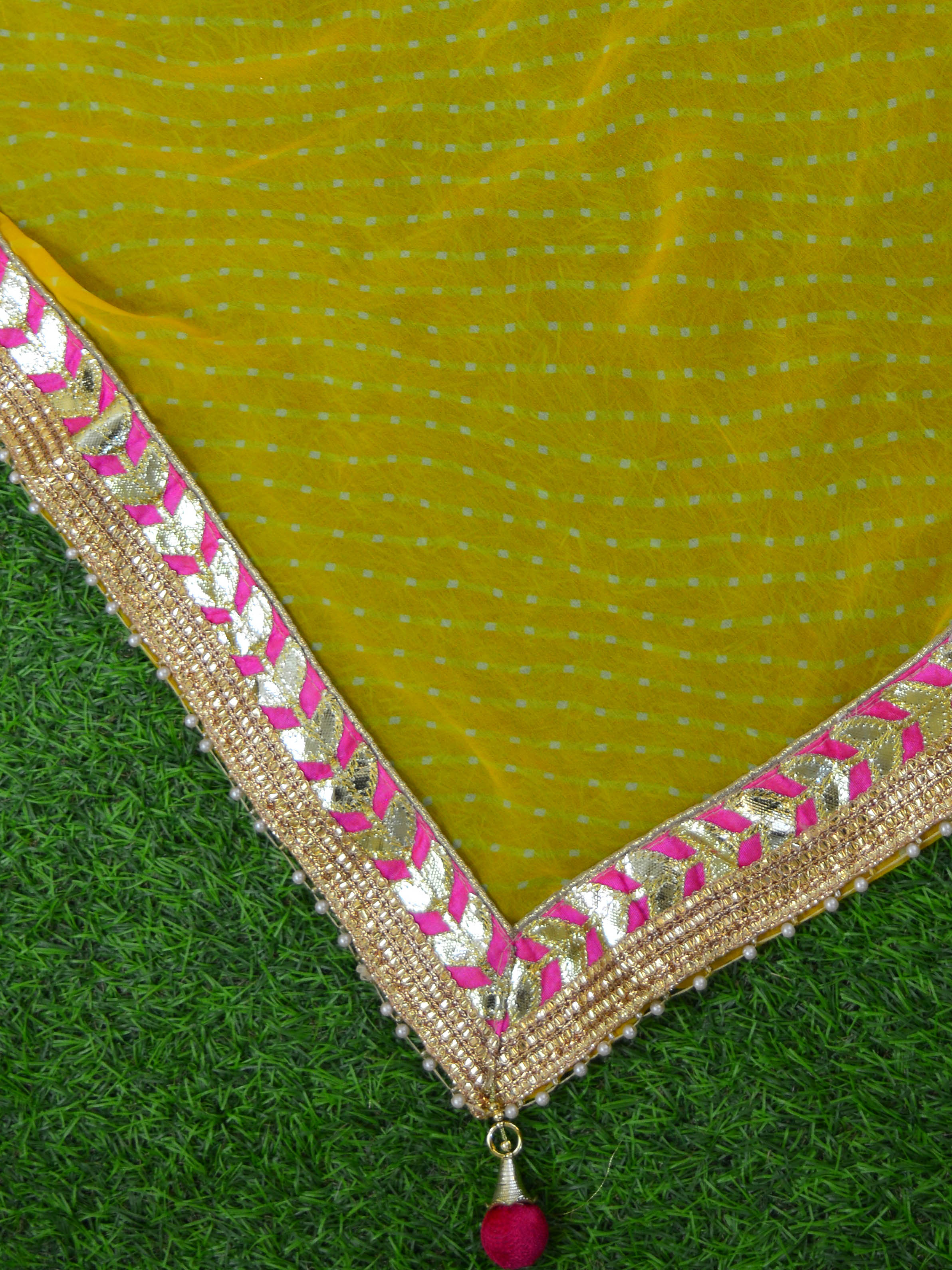 Chiffon Leheriya Gotapatti Dupatta-Yellow