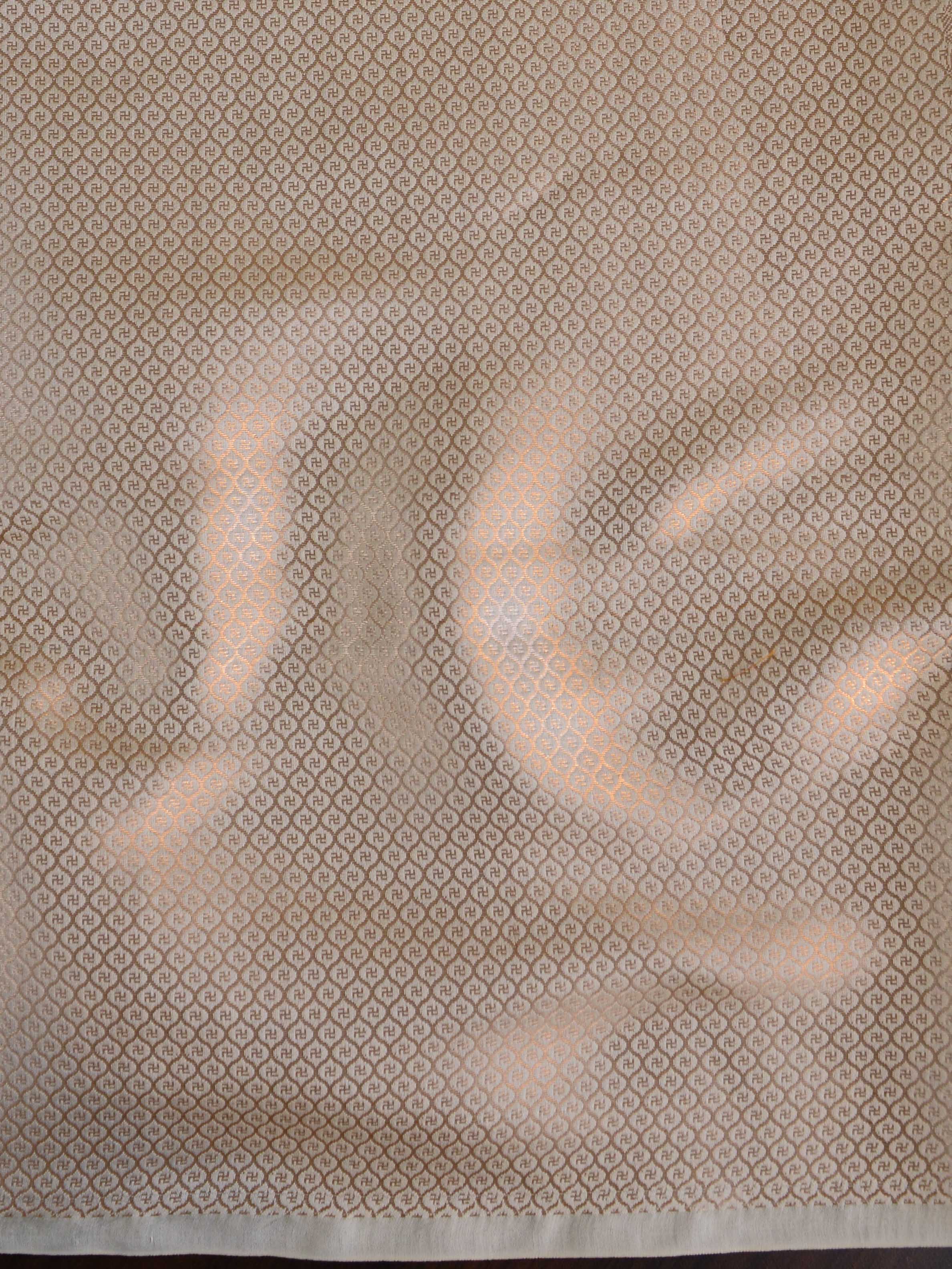 Banarasee Handloom Pure Chiniya Silk Saree With Zari Work-Ivory White