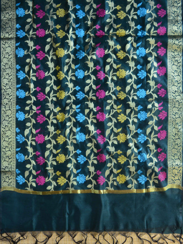 Banarasee Chanderi Cotton Salwar Kameez Fabric With Dupatta Buta Design-Deep Green