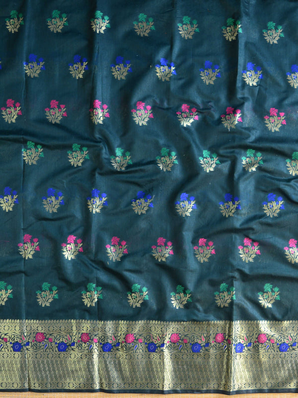 Banarasee Chanderi Cotton Salwar Kameez Fabric With Dupatta Buta Design-Deep Green