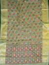 Banarasee Handwoven Semi Silk Saree With Multicolor Floral Jaal-Green