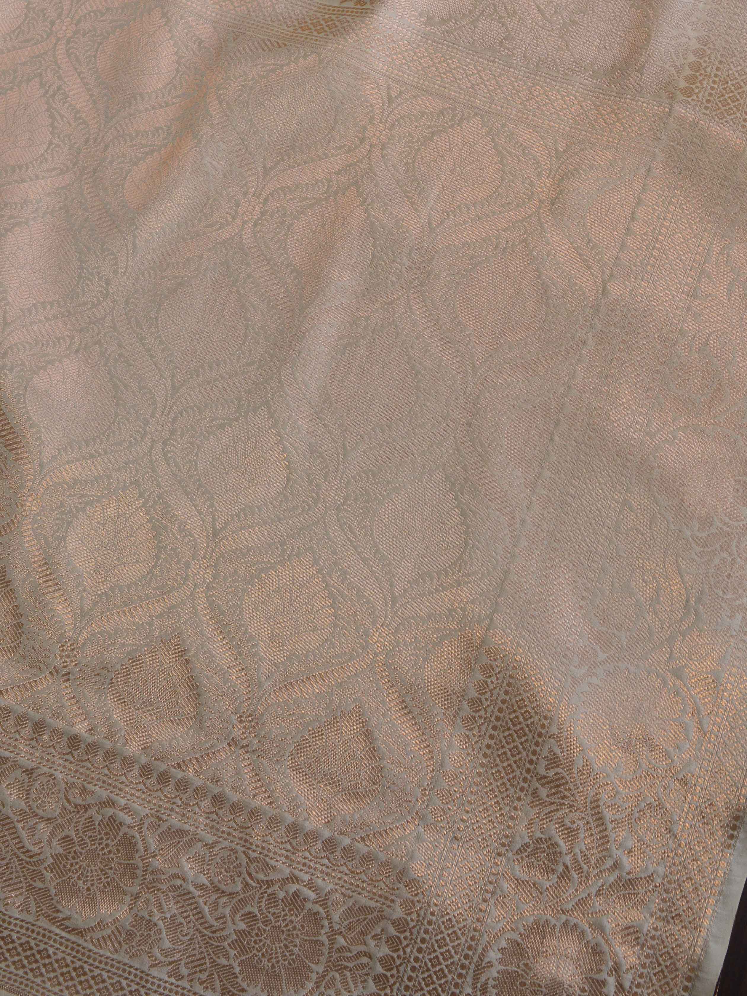 Banarasee Handloom Pure Chiniya Silk Saree With Zari Work-Ivory White