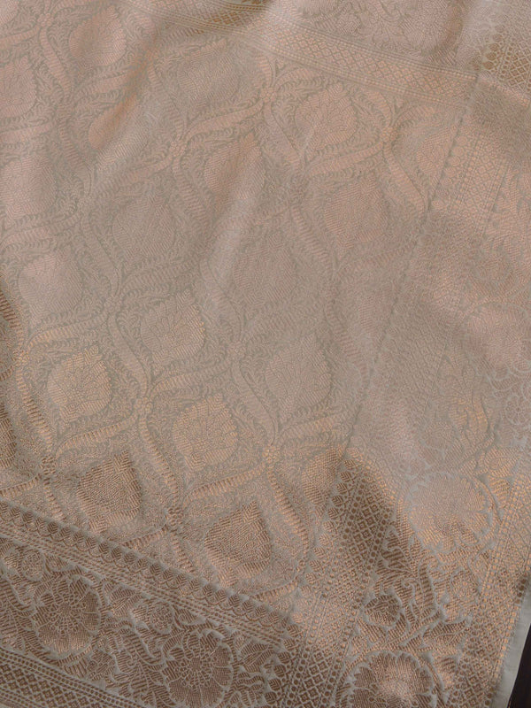 Banarasee Handloom Pure Chiniya Silk Saree With Zari Work-Ivory White
