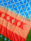 Banarasee Salwar Kameez Glossy Semi Silk Fabric-Blue & Red