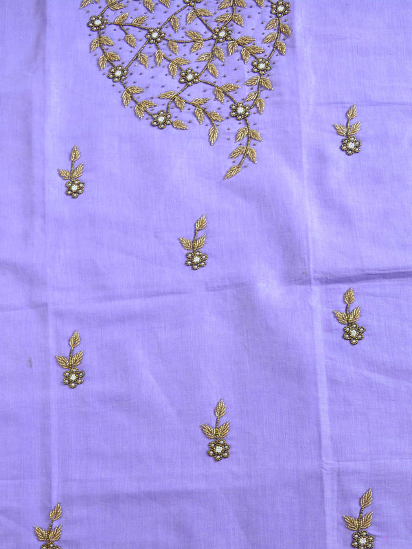 Handwoven Linen Salwar Kameez & Dupatta With Hand-Embroidered Pearl Work-Lavender