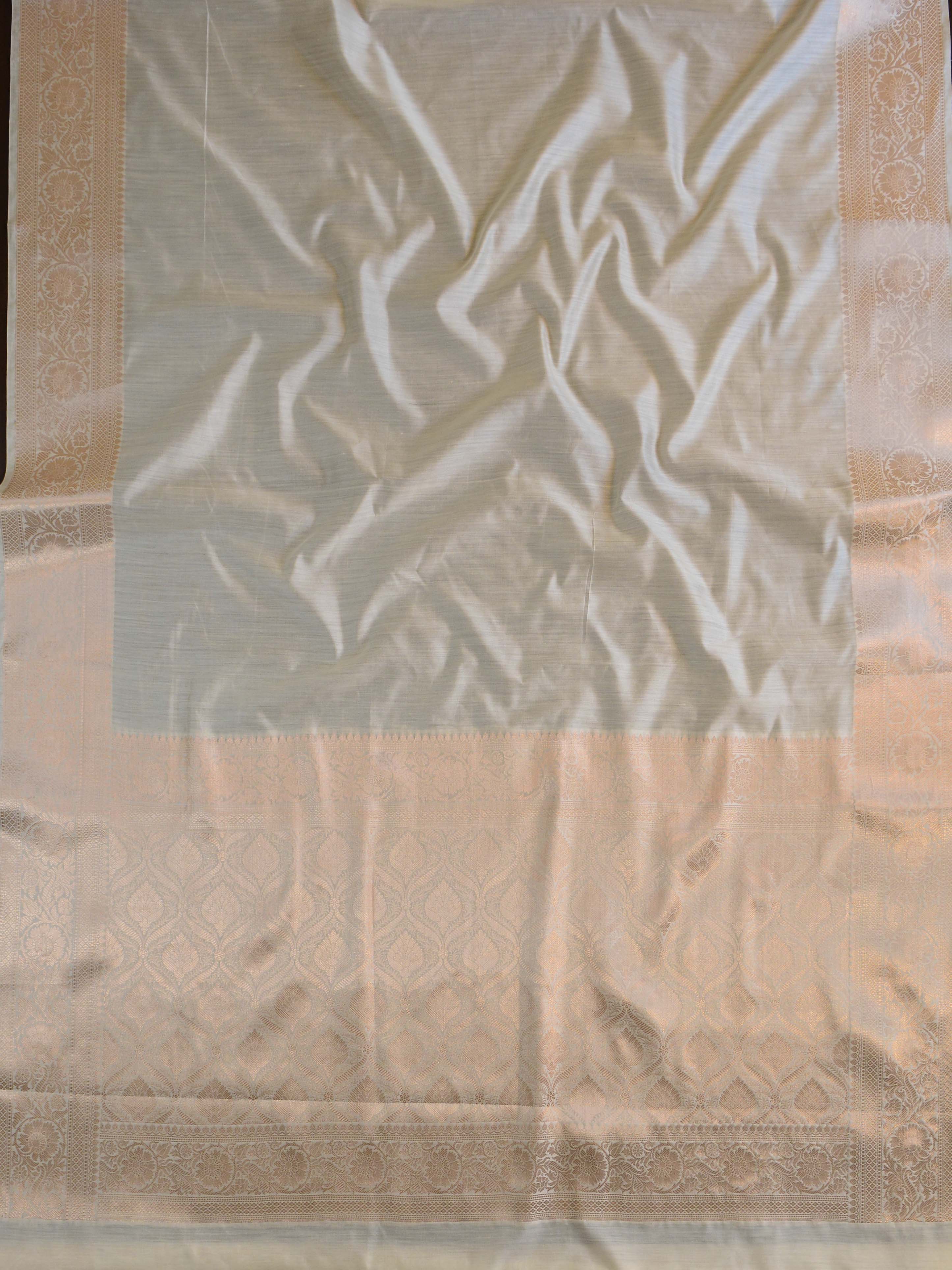 Banarasee Handloom Pure Chiniya Silk Saree With Zari Work-Ivory White