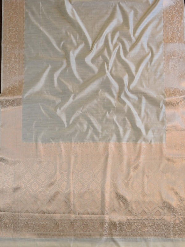 Banarasee Handloom Pure Chiniya Silk Saree With Zari Work-Ivory White