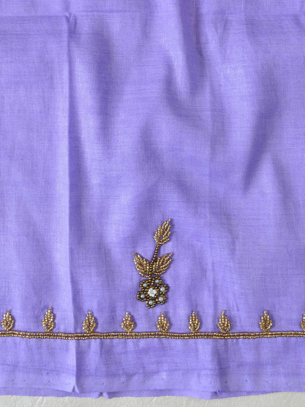 Handwoven Linen Salwar Kameez & Dupatta With Hand-Embroidered Pearl Work-Lavender