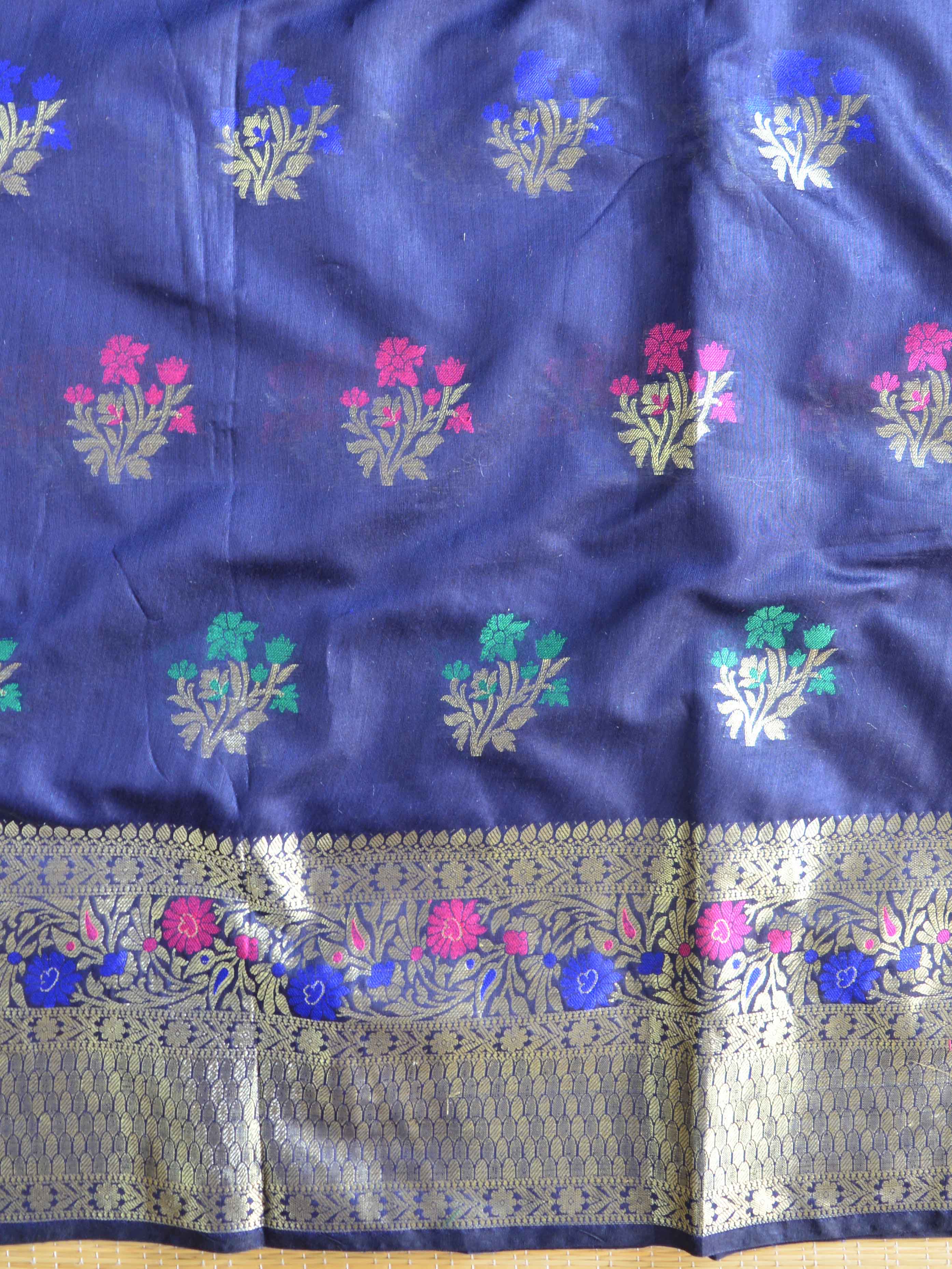 Banarasee Chanderi Cotton Salwar Kameez Fabric With Dupatta Buta Design-Blue
