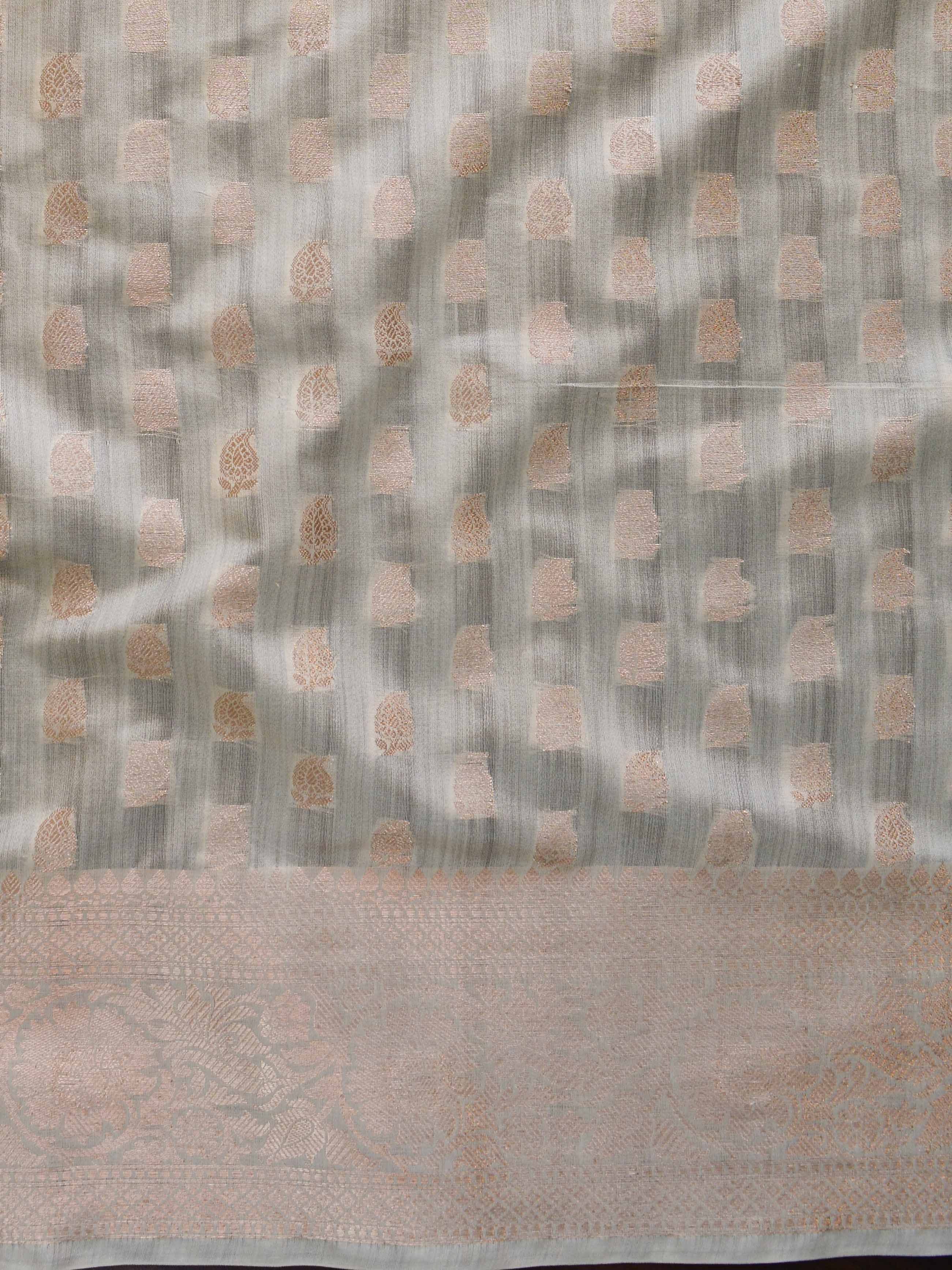 Banarasee Handloom Pure Chiniya Silk Saree With Zari Work-Ivory White