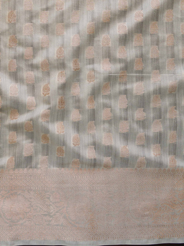 Banarasee Handloom Pure Chiniya Silk Saree With Zari Work-Ivory White