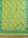 Banarasee Cotton Silk Handpainted Floral Design Dupatta-Green