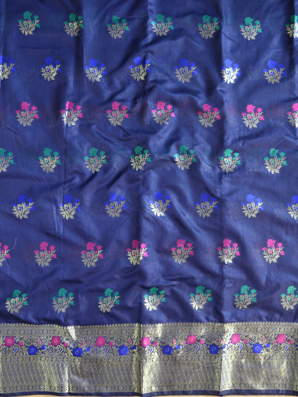 Banarasee Chanderi Cotton Salwar Kameez Fabric With Dupatta Buta Design-Blue