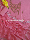 Handwoven Linen Salwar Kameez & Dupatta With Hand-Embroidered Pearl Work-Peach