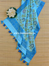 Banarasee Cotton Silk Handpainted Floral Design Dupatta-Blue