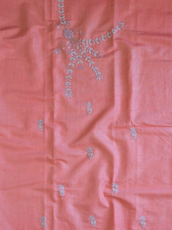 Handwoven Linen Salwar Kameez & Dupatta With Hand-Embroidered Pearl Work-Peach