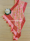 Banarasee Cotton Silk Handpainted Floral Design Dupatta-Peach