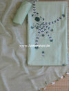 Handwoven Linen Salwar Kameez & Dupatta With Hand-Embroidered Pearl Work-Green