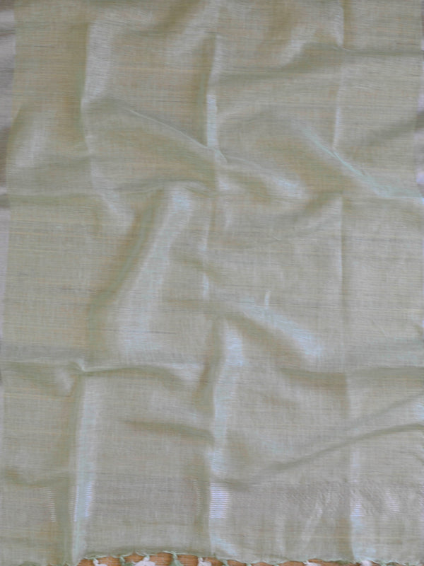 Handwoven Linen Salwar Kameez & Dupatta With Hand-Embroidered Pearl Work-Green