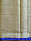Banarasee Kora Muslin Saree With Tanchoi Design & Blue Border-Peach