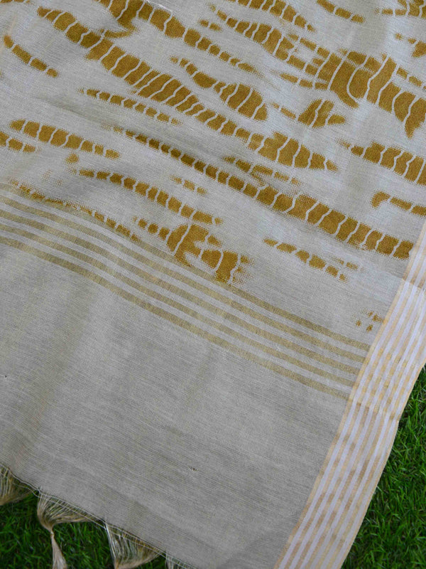 Banarasee Hand Block Printed Linen Salwar Kameez With Dupatta-Ivory White